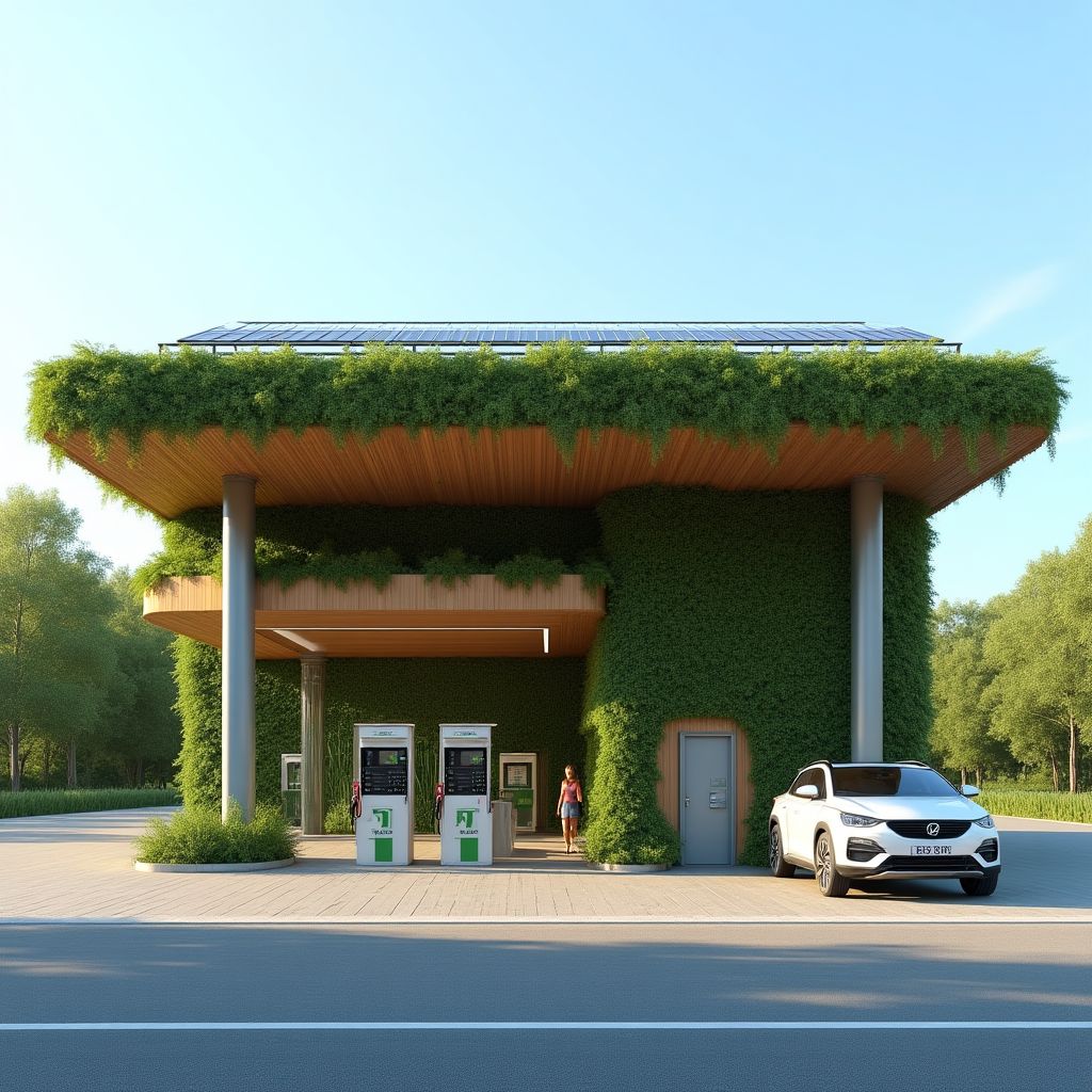 Estación NeoFuel ecológica con paneles solares