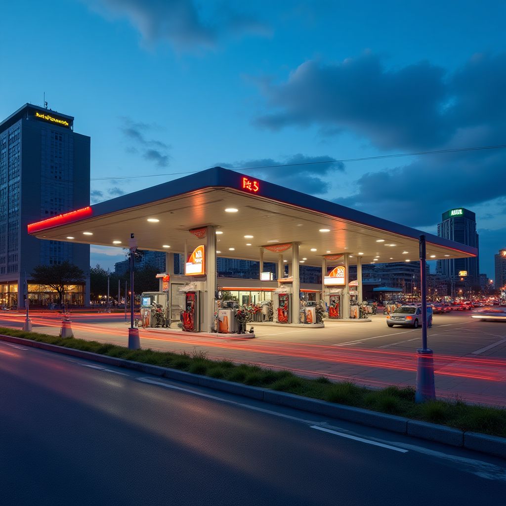 Estación NeoFuel en un centro urbano concurrido